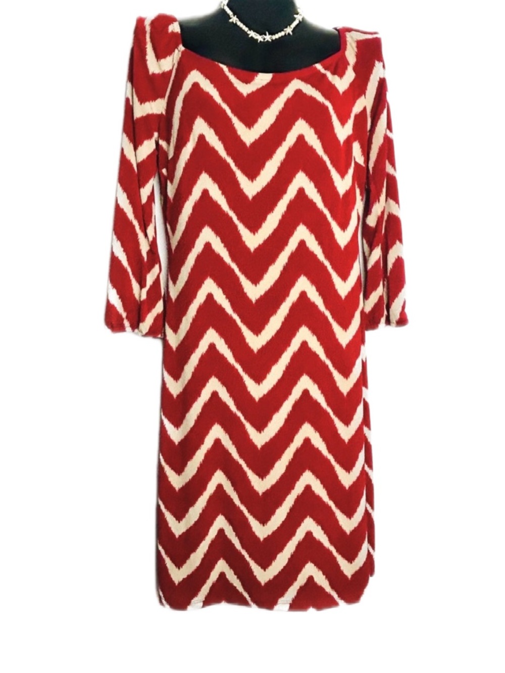 INC International Red and Cream Zigzag Dress